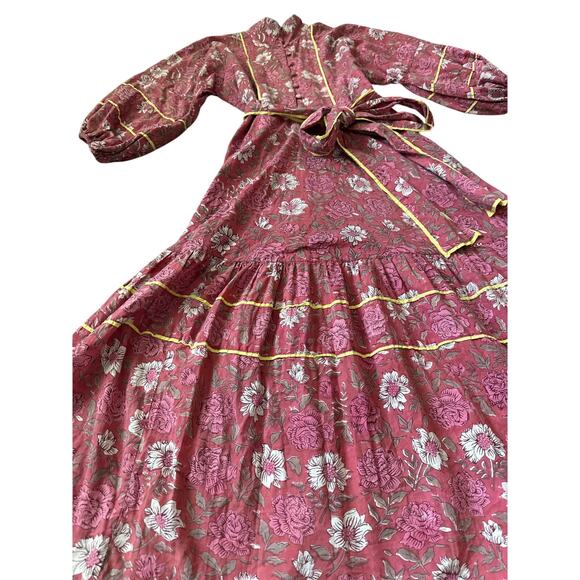 Sue Sartor Paloma Flounce Dress Midi Dress Pink Floral Size Small - Picture 4 of 11